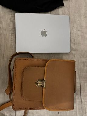 Brown Genuine Leather Messenger Bag with Antique Brass Clasp